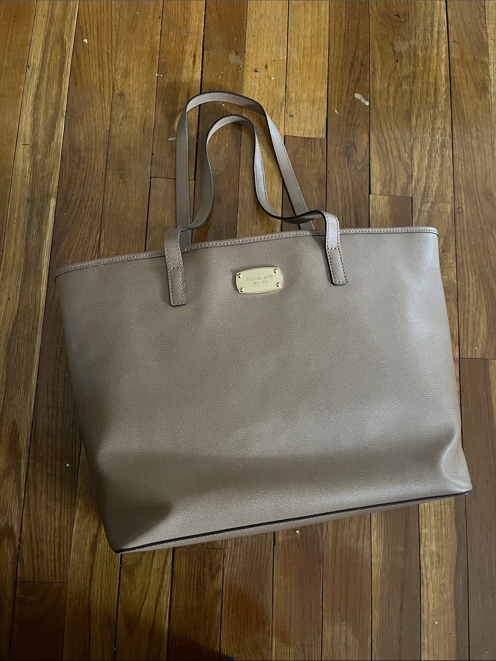Michael Kors Taupe/Beige Leather Satchel with Gold Plate
